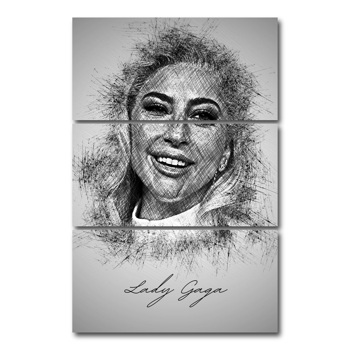 AUTO-MOCKUP WHITE | Lady Gaga Sketch | 3 Piece | Gallery Wrap Canvas | group=12x24_stacked