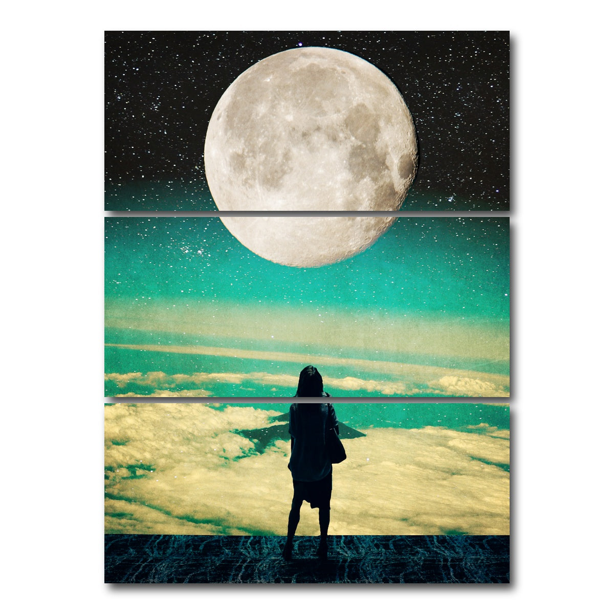 AUTO-MOCKUP WHITE | Lady Moon No Idea | 3 Piece | Gallery Wrap Canvas | group=8x18_stacked