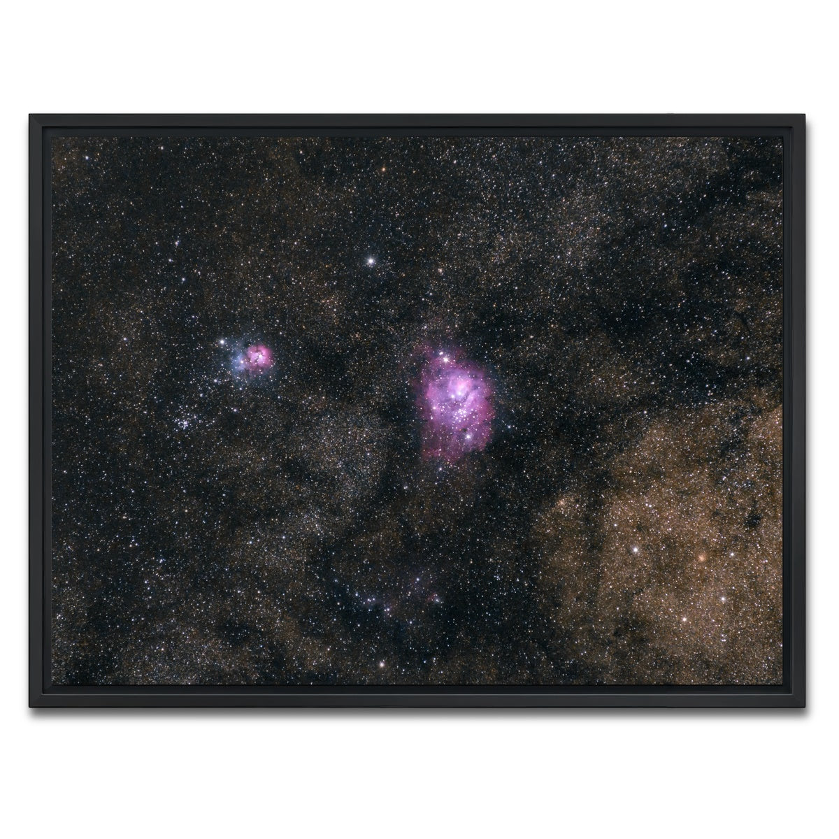 AUTO-MOCKUP WHITE | Lagoon and Trifid nebula | 1 Piece | Black Framed Canvas | group=4x3