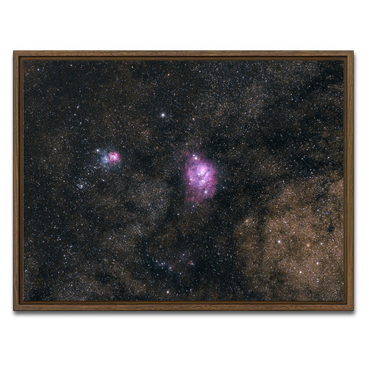 AUTO-MOCKUP WHITE | Lagoon and Trifid nebula | 1 Piece | Walnut Framed Canvas | group=4x3