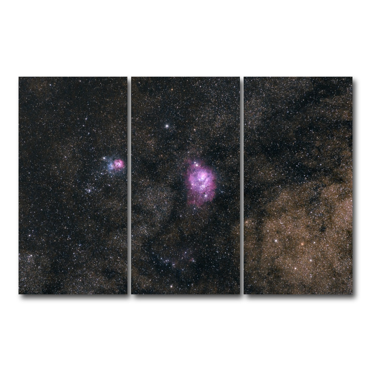 AUTO-MOCKUP WHITE | Lagoon and Trifid nebula | 3 Piece | Gallery Wrap Canvas | group=12x24