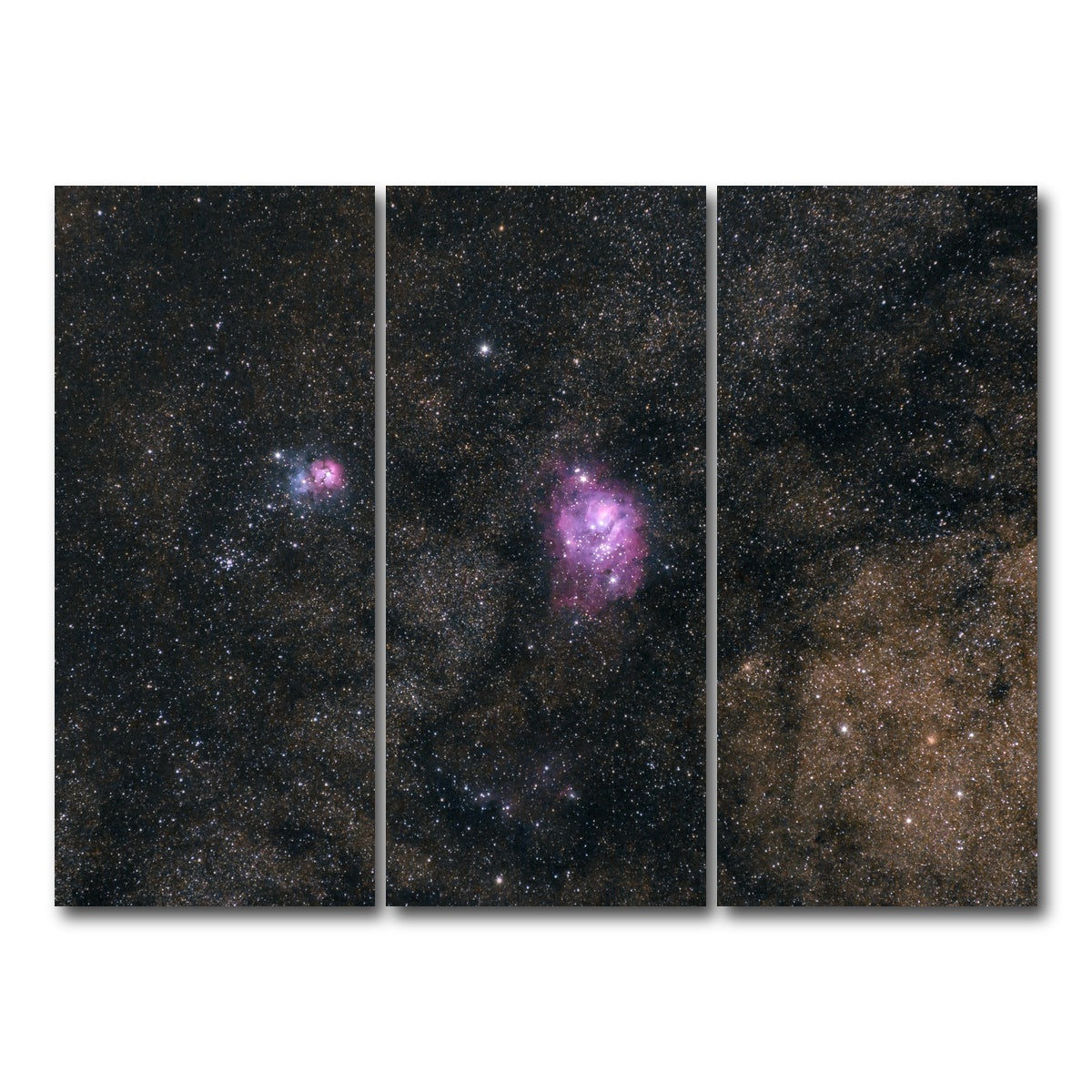 AUTO-MOCKUP WHITE | Lagoon and Trifid nebula | 3 Piece | Gallery Wrap Canvas | group=8x18