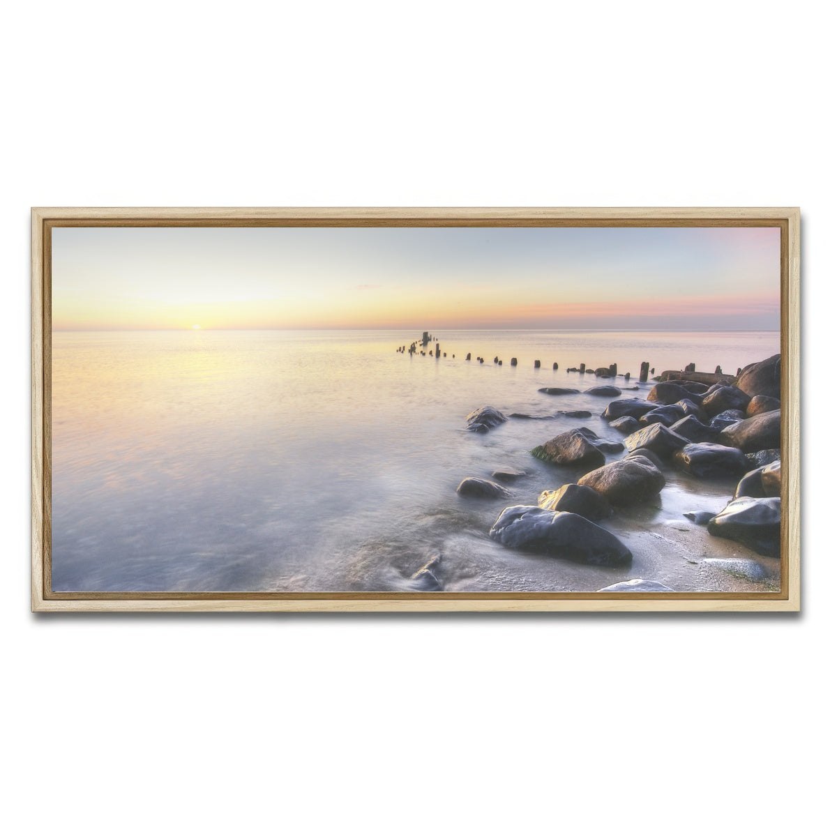 AUTO-MOCKUP WHITE | Lake Michigan Shore at Sunrise | 1 Piece | Natural Framed Canvas | group=2x1