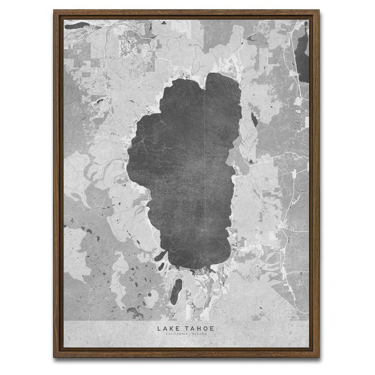 AUTO-MOCKUP WHITE | Lake Tahoe Map 2 | 1 Piece | Walnut Framed Canvas | group=3x4