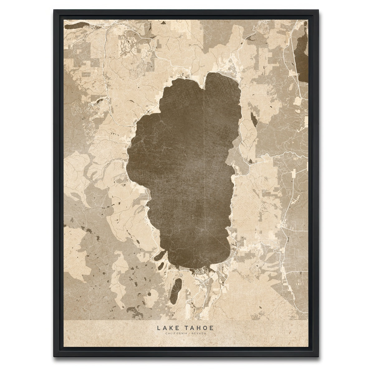 AUTO-MOCKUP WHITE | Lake Tahoe Map | 1 Piece | Black Framed Canvas | group=3x4