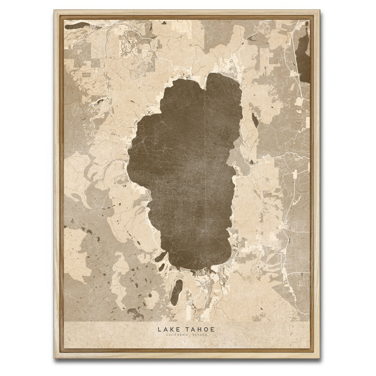 AUTO-MOCKUP WHITE | Lake Tahoe Map | 1 Piece | Natural Framed Canvas | group=3x4