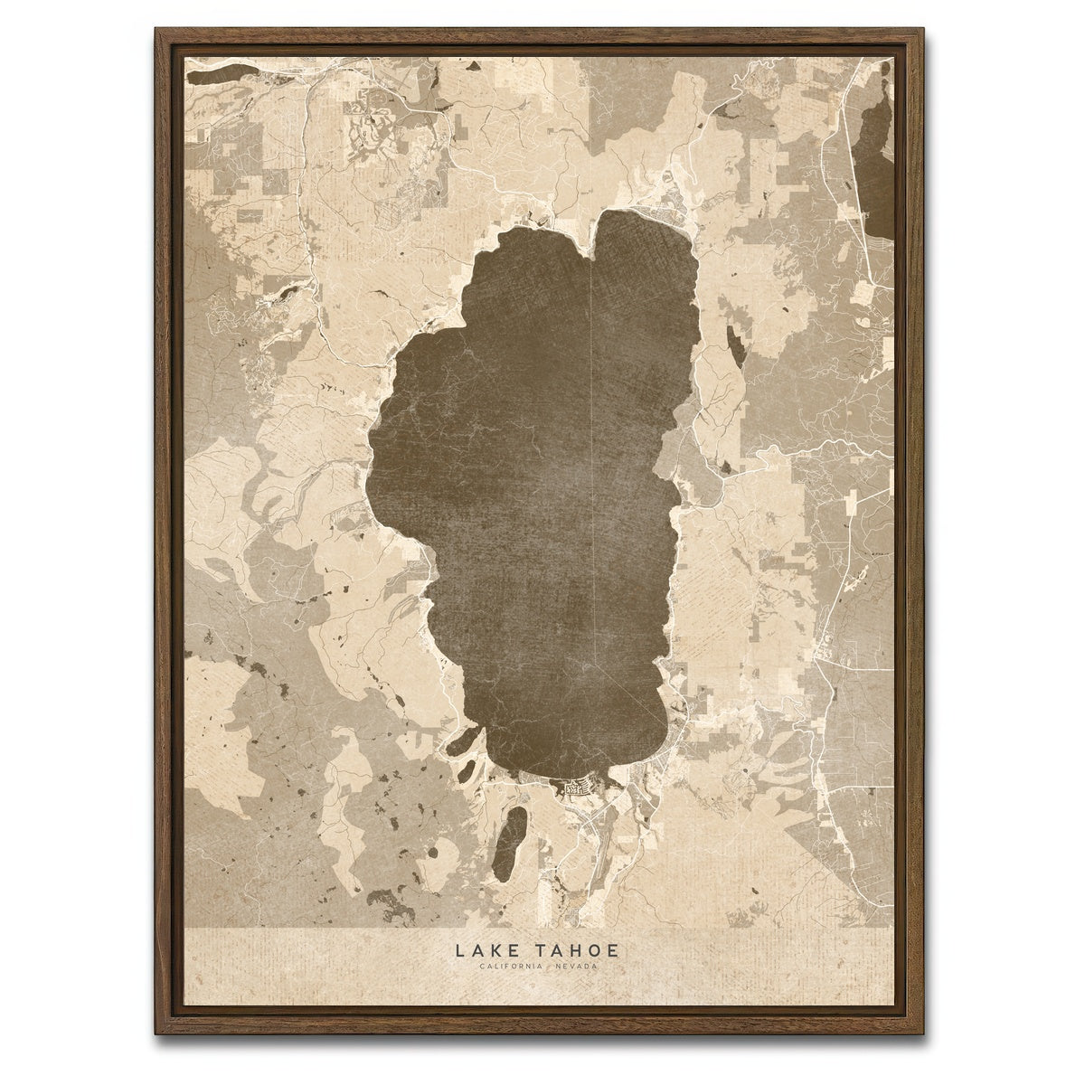 AUTO-MOCKUP WHITE | Lake Tahoe Map | 1 Piece | Walnut Framed Canvas | group=3x4