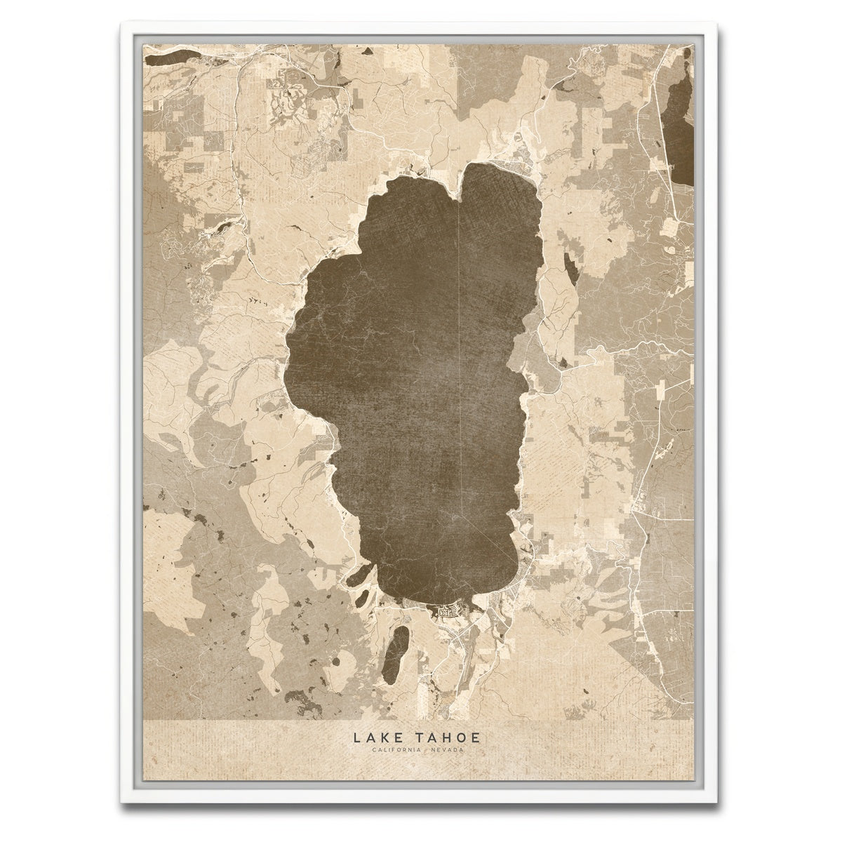 AUTO-MOCKUP WHITE | Lake Tahoe Map | 1 Piece | White Framed Canvas | group=3x4
