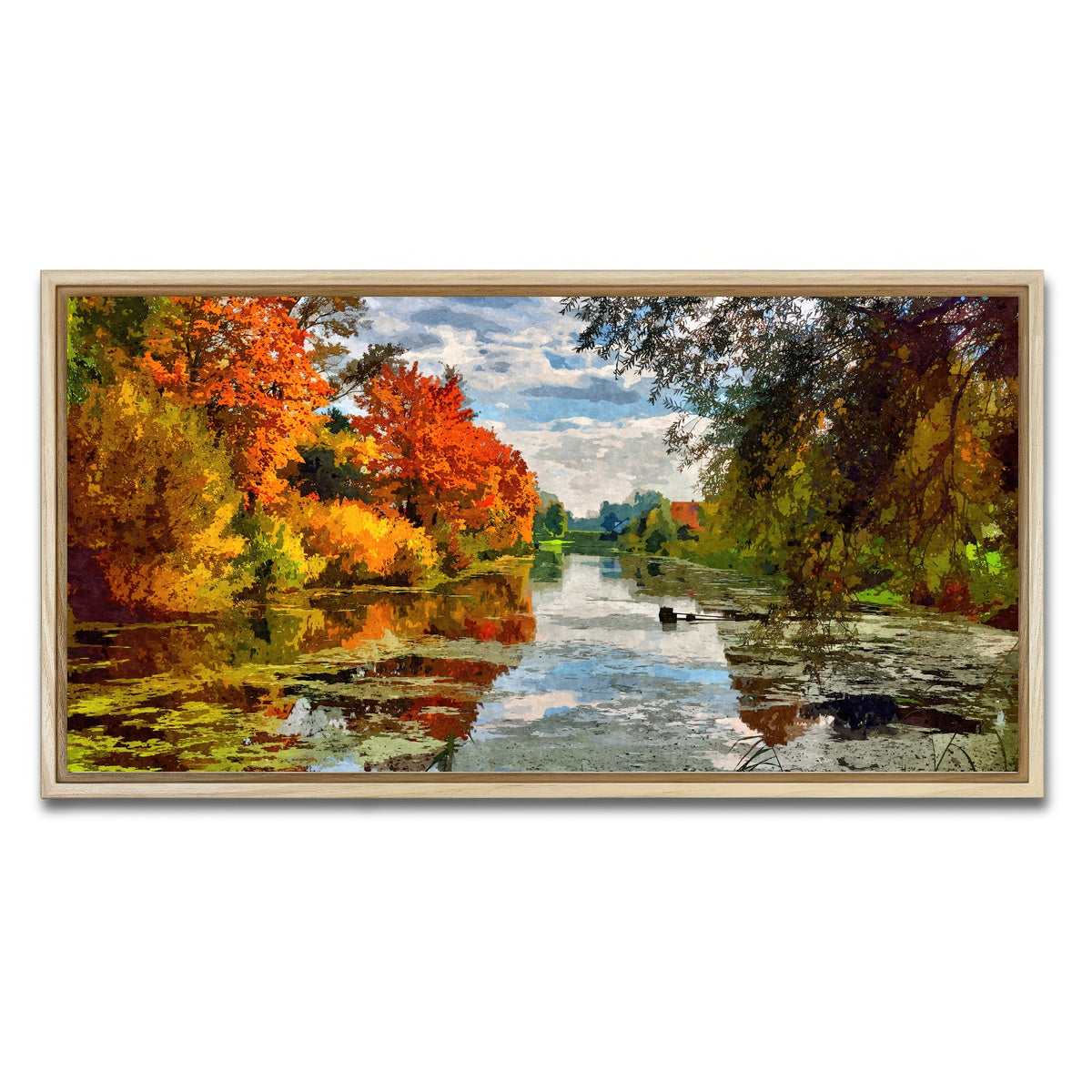 AUTO-MOCKUP WHITE | Lakeside autumn trees | 1 Piece | Natural Framed Canvas | group=2x1