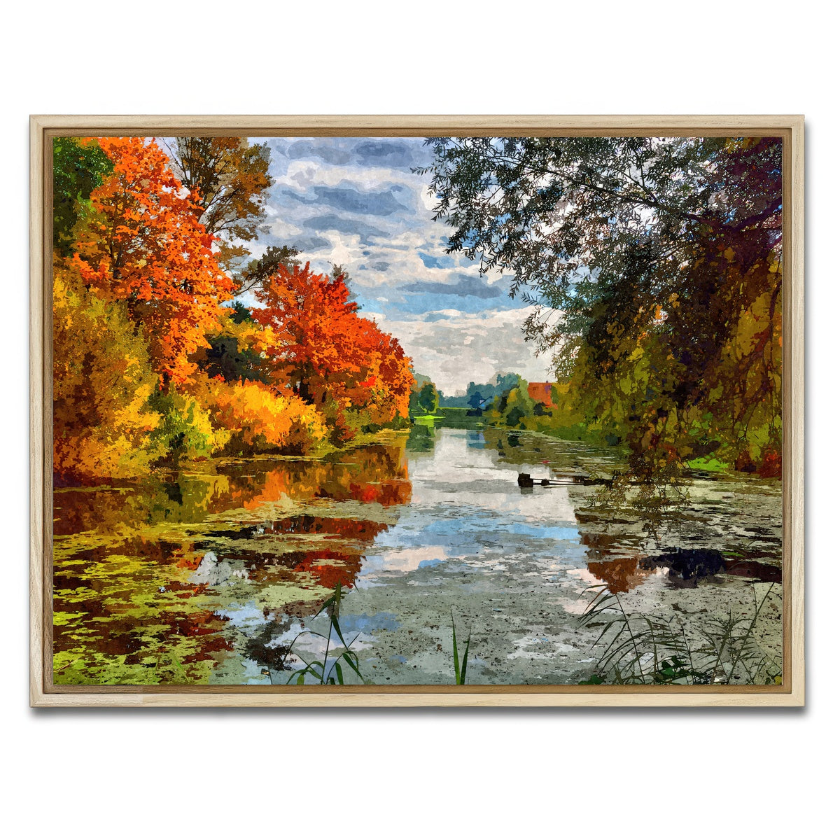 AUTO-MOCKUP WHITE | Lakeside autumn trees | 1 Piece | Natural Framed Canvas | group=4x3