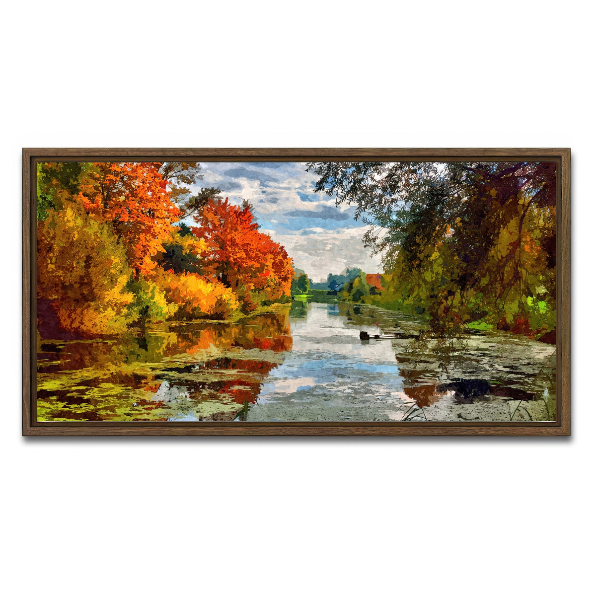 AUTO-MOCKUP WHITE | Lakeside autumn trees | 1 Piece | Walnut Framed Canvas | group=2x1