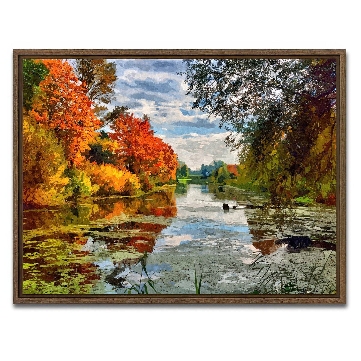 AUTO-MOCKUP WHITE | Lakeside autumn trees | 1 Piece | Walnut Framed Canvas | group=4x3