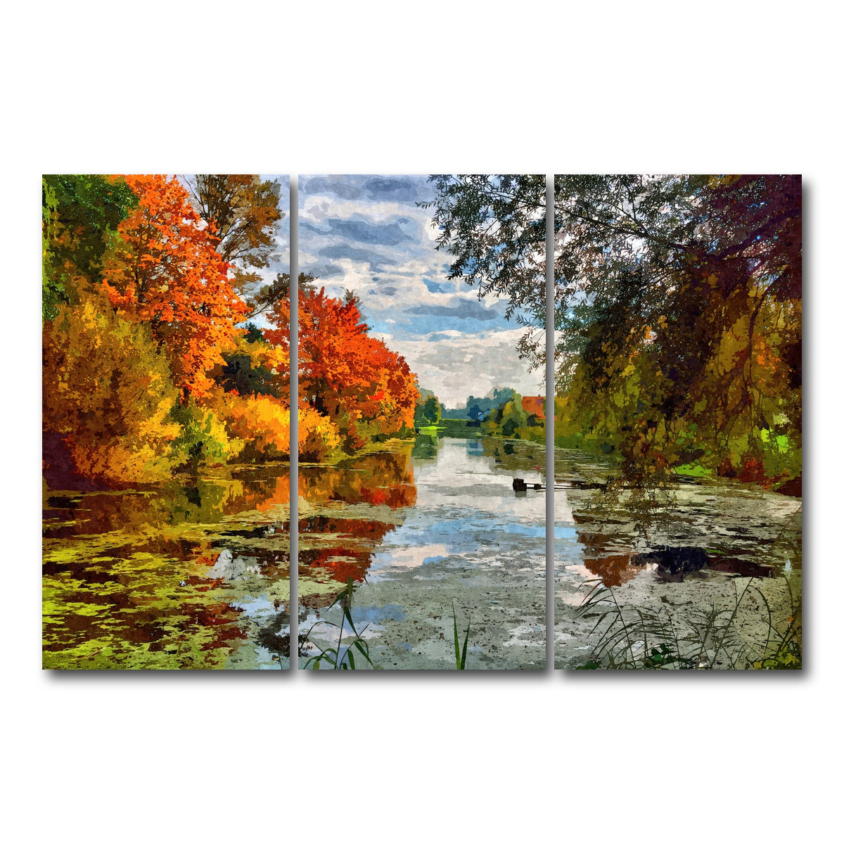 AUTO-MOCKUP WHITE | Lakeside autumn trees | 3 Piece | Gallery Wrap Canvas | group=12x24