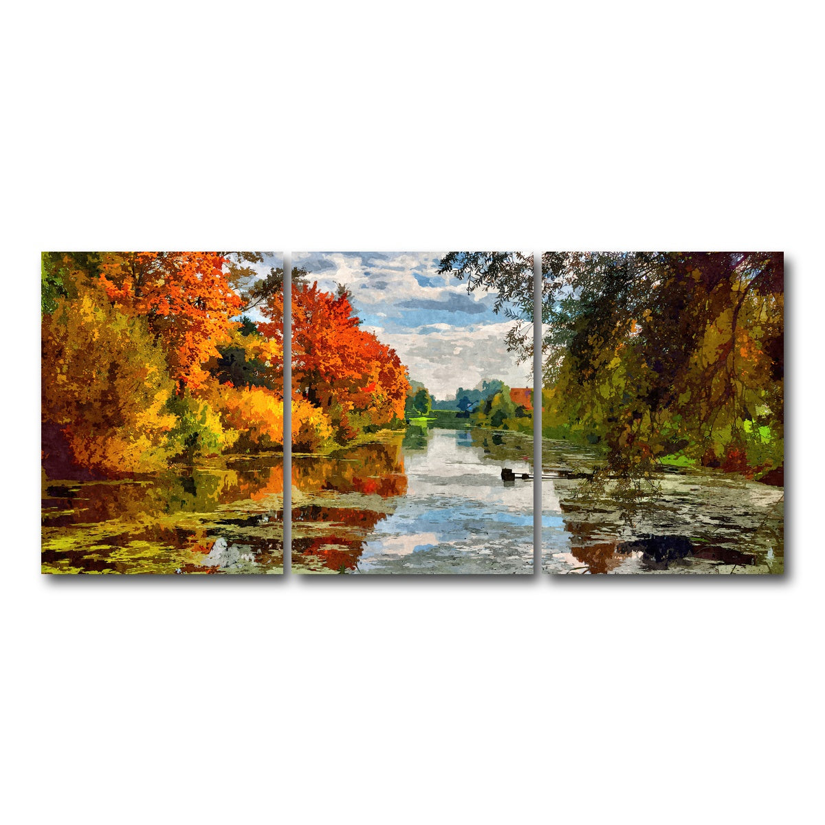 AUTO-MOCKUP WHITE | Lakeside autumn trees | 3 Piece | Gallery Wrap Canvas | group=18x24