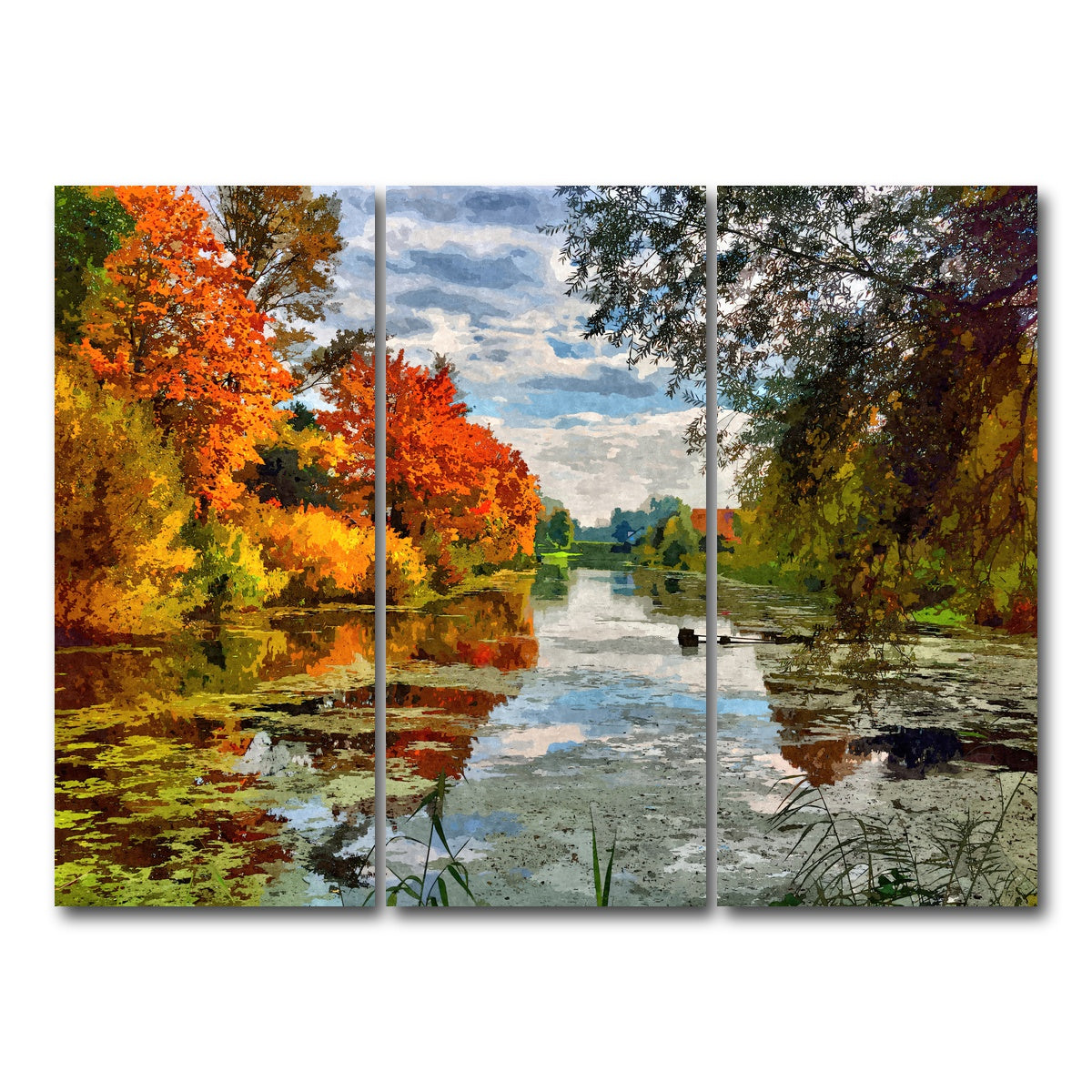 AUTO-MOCKUP WHITE | Lakeside autumn trees | 3 Piece | Gallery Wrap Canvas | group=8x18