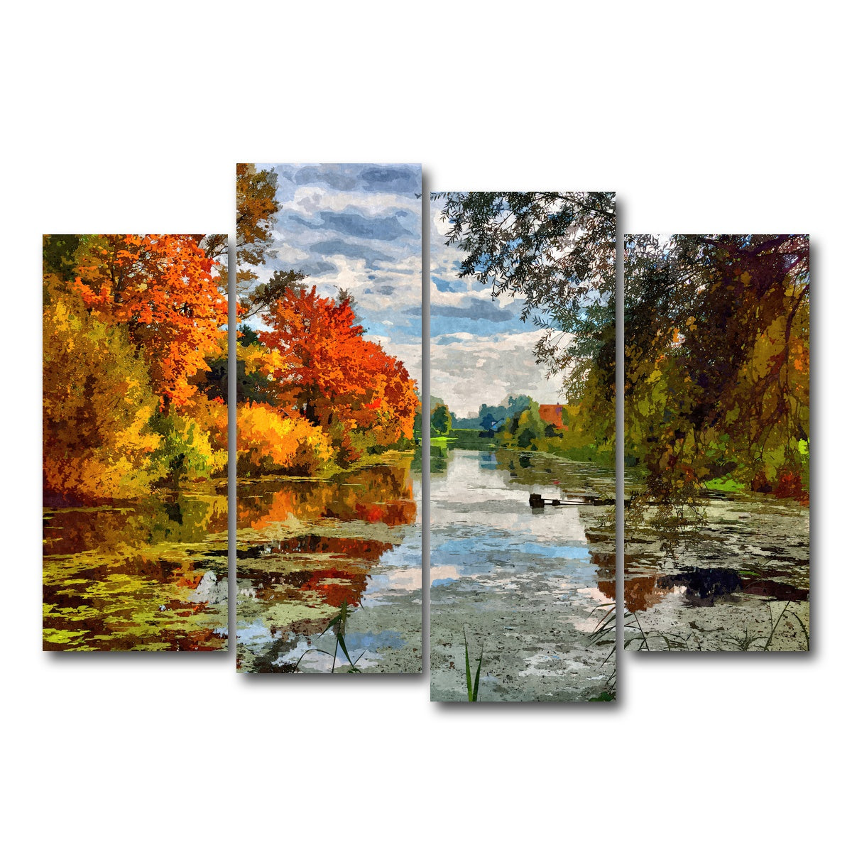 AUTO-MOCKUP WHITE | Lakeside autumn trees | 4 Piece | Gallery Wrap Canvas | group=4_normal