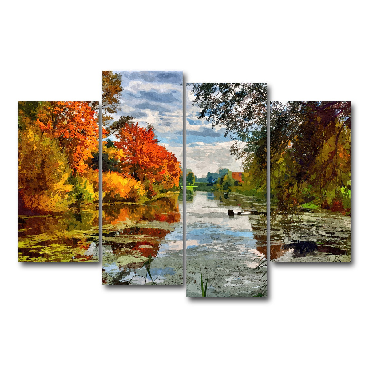 AUTO-MOCKUP WHITE | Lakeside autumn trees | 4 Piece | Gallery Wrap Canvas | group=4_short