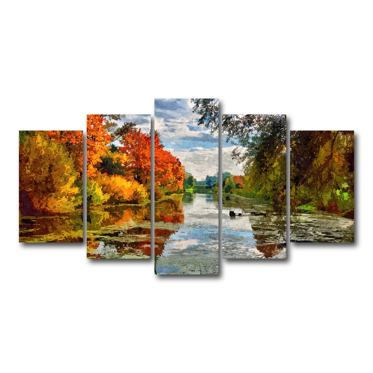 AUTO-MOCKUP WHITE | Lakeside autumn trees | 5 Piece | Gallery Wrap Canvas | group=5_normal