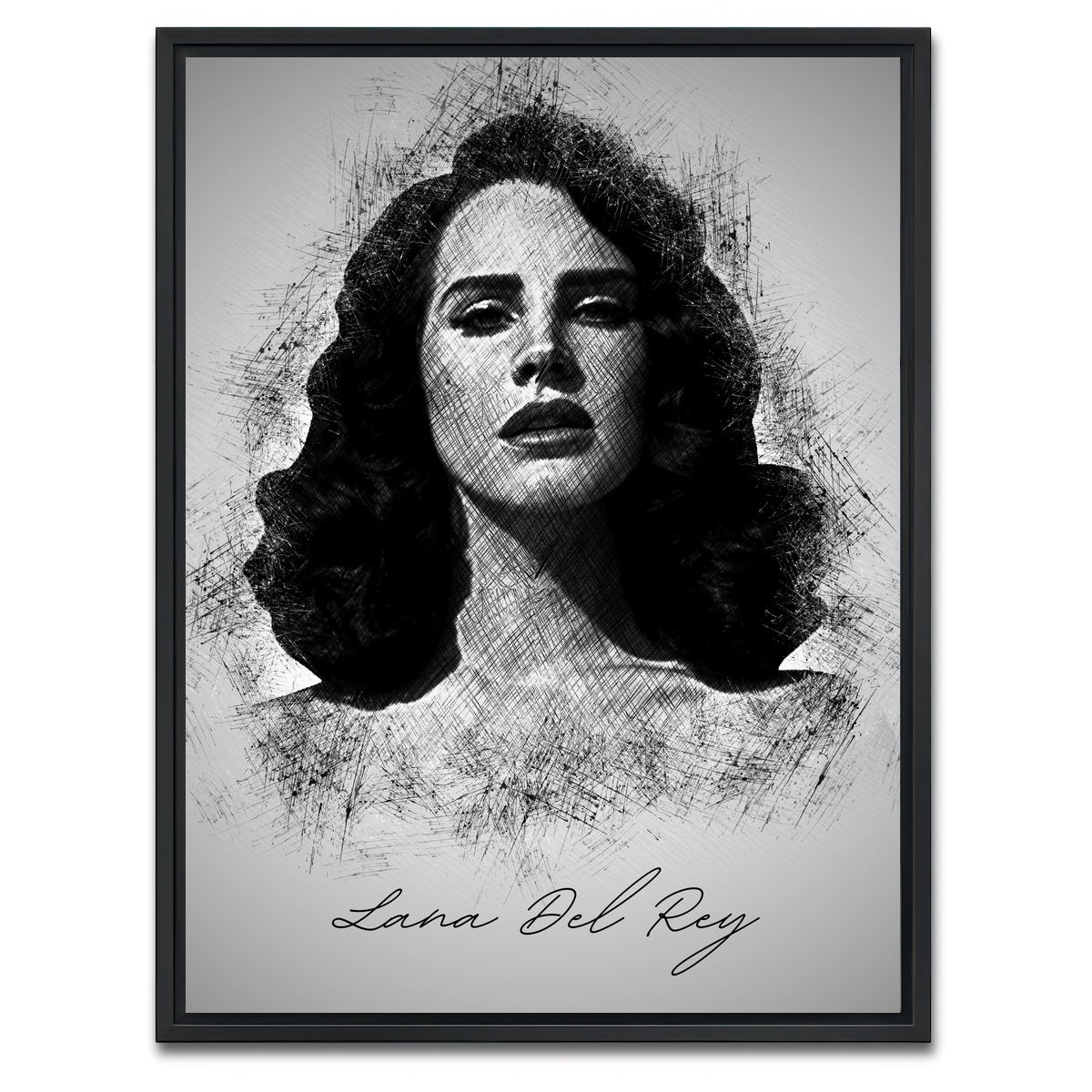 AUTO-MOCKUP WHITE | Lana Del Rey Sketch | 1 Piece | Black Framed Canvas | group=3x4