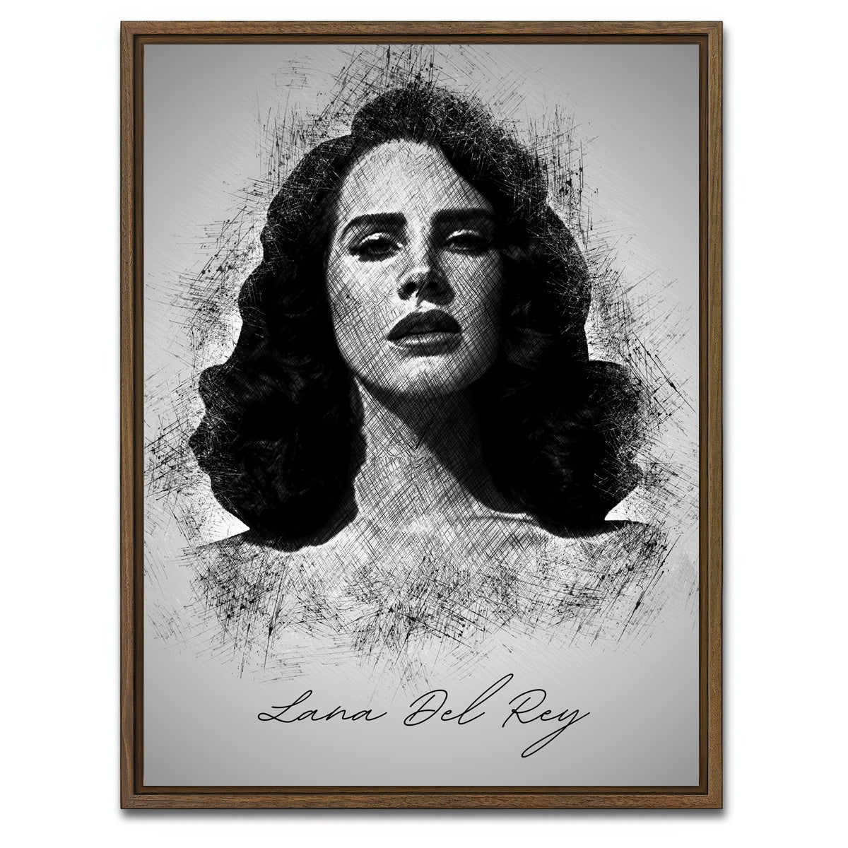 AUTO-MOCKUP WHITE | Lana Del Rey Sketch | 1 Piece | Walnut Framed Canvas | group=3x4
