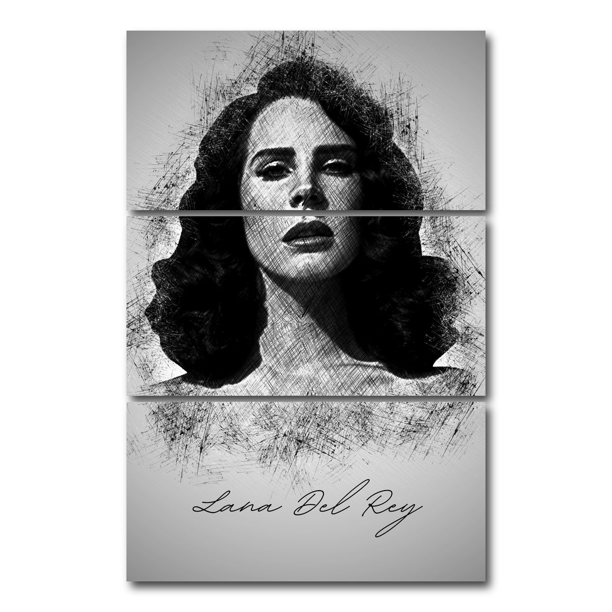 AUTO-MOCKUP WHITE | Lana Del Rey Sketch | 3 Piece | Gallery Wrap Canvas | group=12x24_stacked