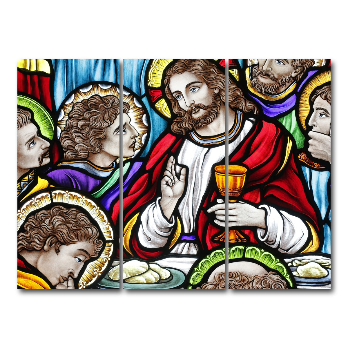 AUTO-MOCKUP WHITE | Last Supper Stained Glass | 3 Piece | Gallery Wrap Canvas | group=8x18