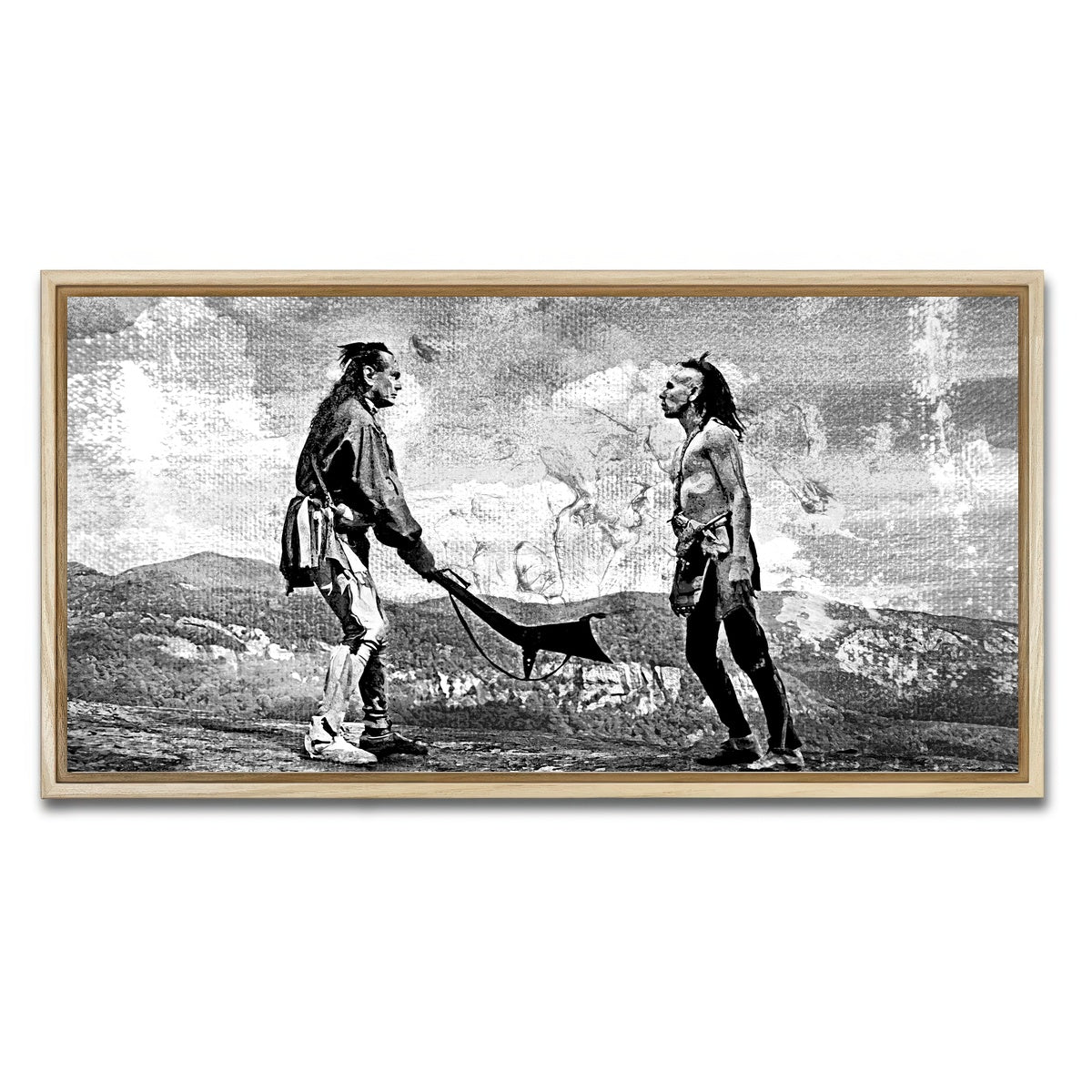 AUTO-MOCKUP WHITE | Last of the Mohicans Grayscale | 1 Piece | Natural Framed Canvas | group=2x1