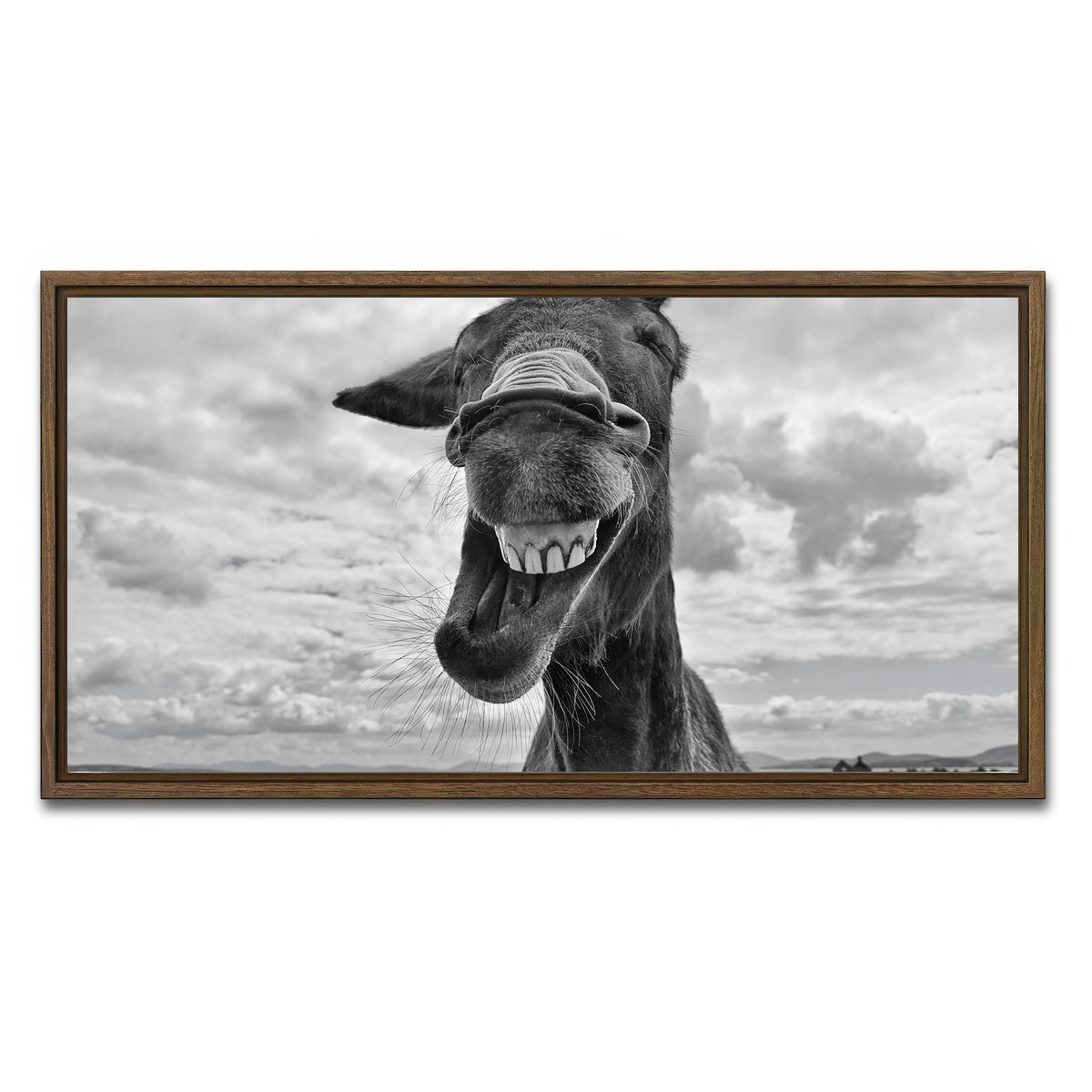 AUTO-MOCKUP WHITE | Laughing Donkey | 1 Piece | Walnut Framed Canvas | group=2x1