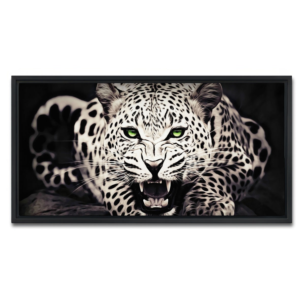 AUTO-MOCKUP WHITE | Leopard with Green Eyes | 1 Piece | Black Framed Canvas | group=2x1