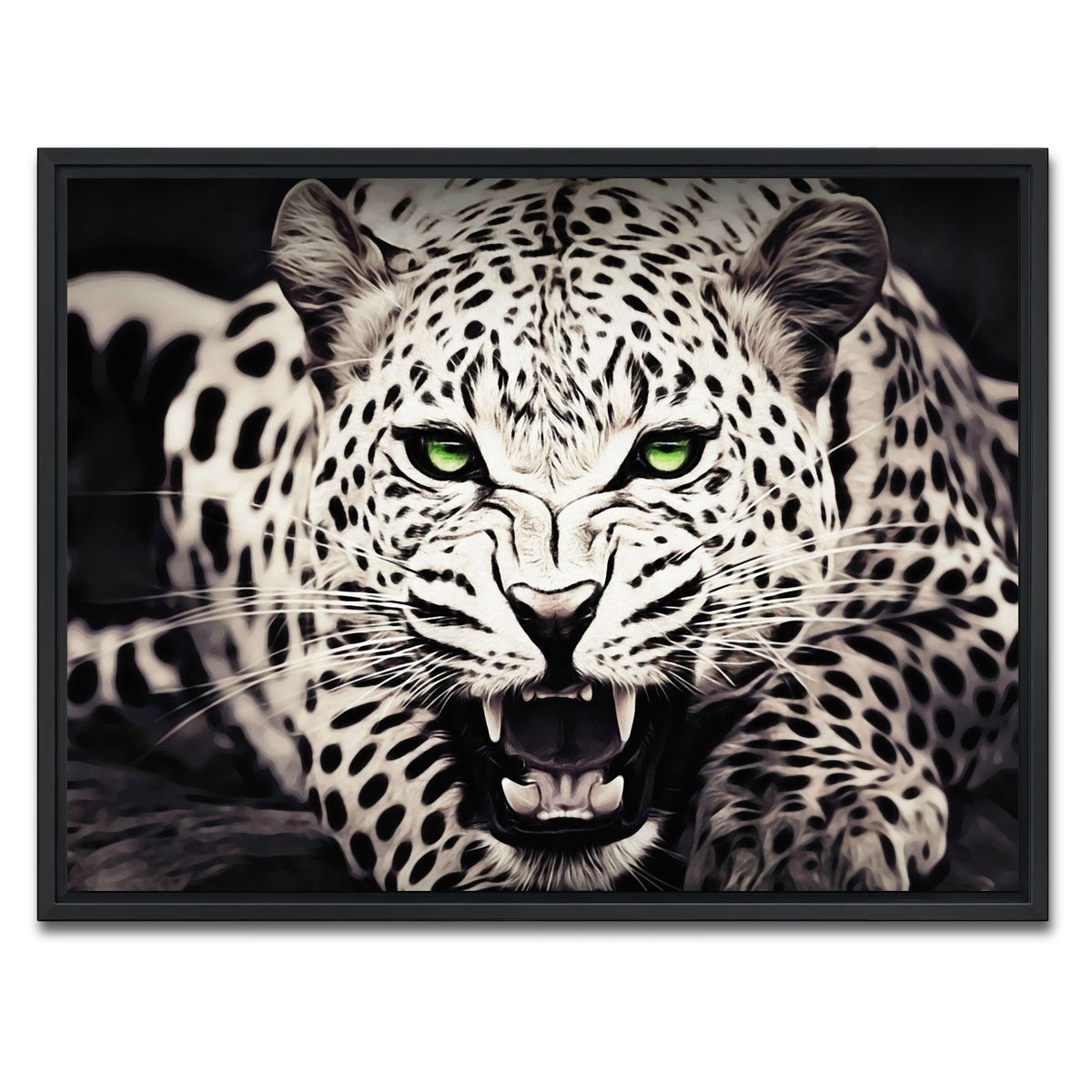 AUTO-MOCKUP WHITE | Leopard with Green Eyes | 1 Piece | Black Framed Canvas | group=4x3