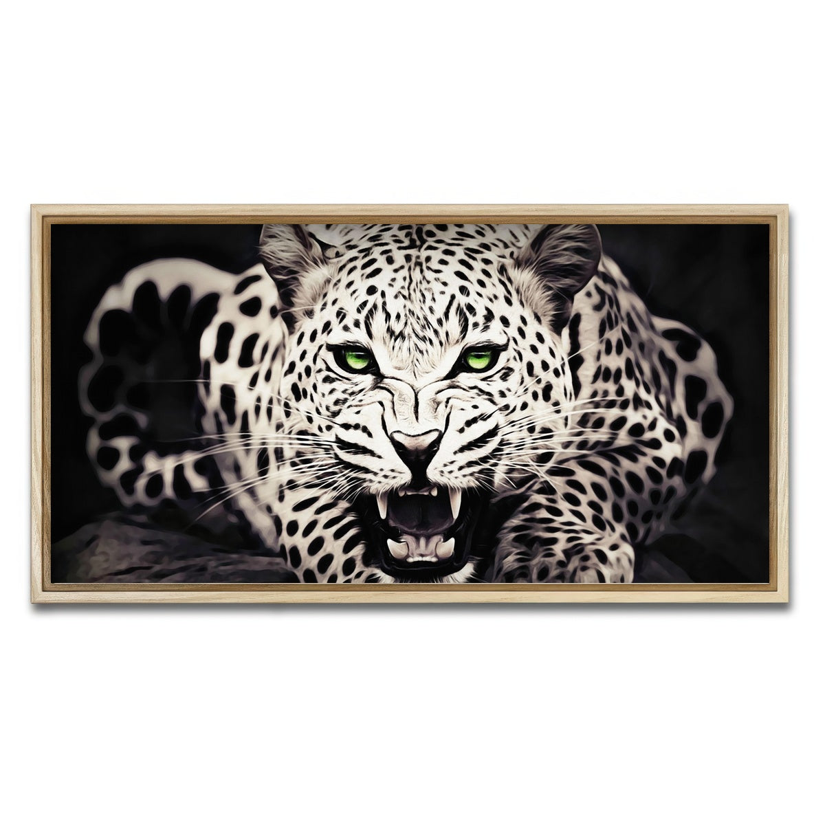 AUTO-MOCKUP WHITE | Leopard with Green Eyes | 1 Piece | Natural Framed Canvas | group=2x1