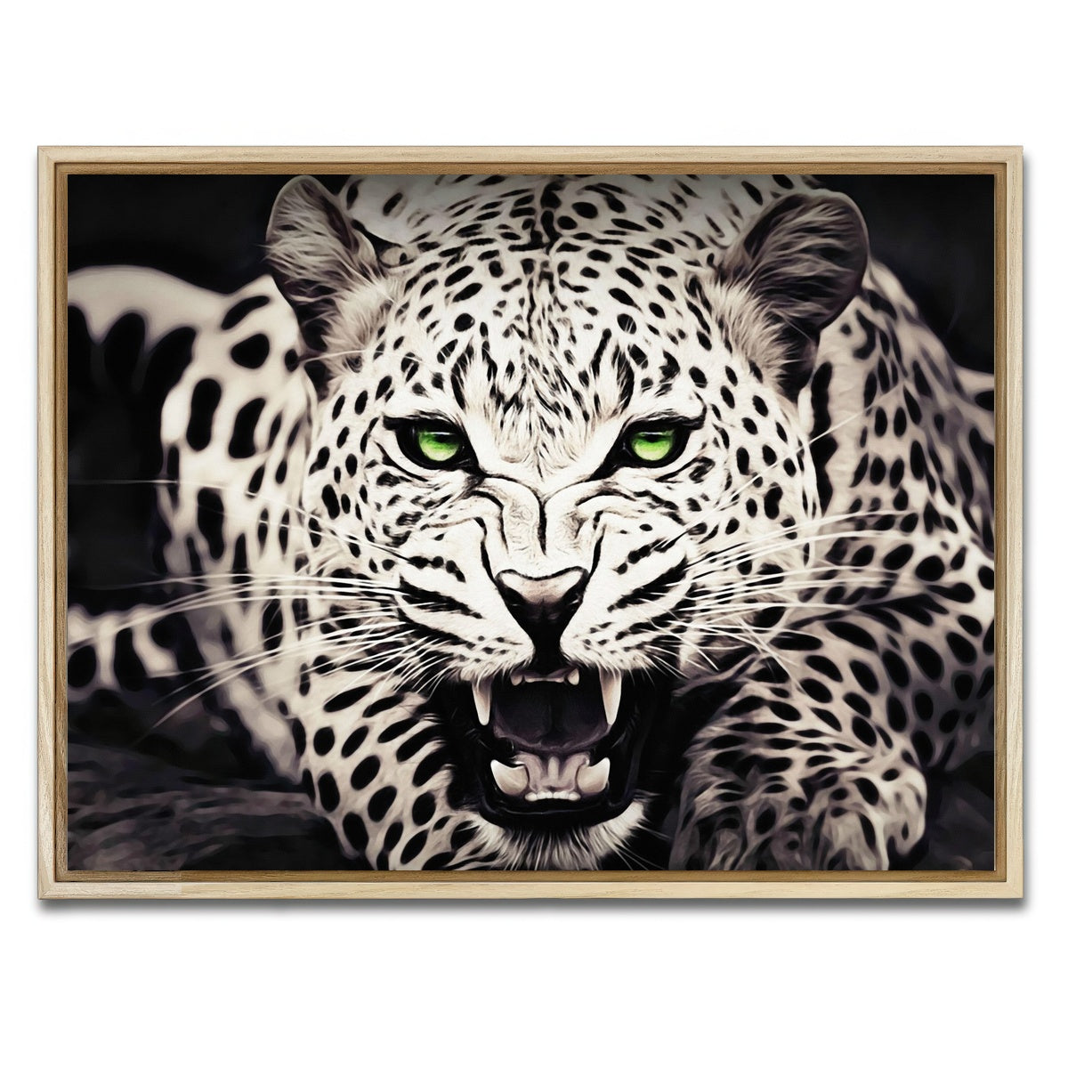 AUTO-MOCKUP WHITE | Leopard with Green Eyes | 1 Piece | Natural Framed Canvas | group=4x3