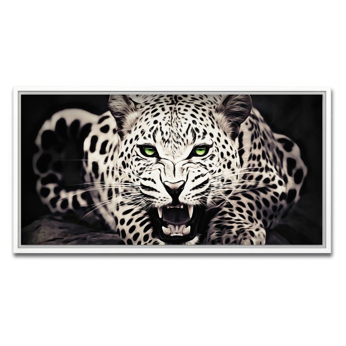 AUTO-MOCKUP WHITE | Leopard with Green Eyes | 1 Piece | White Framed Canvas | group=2x1