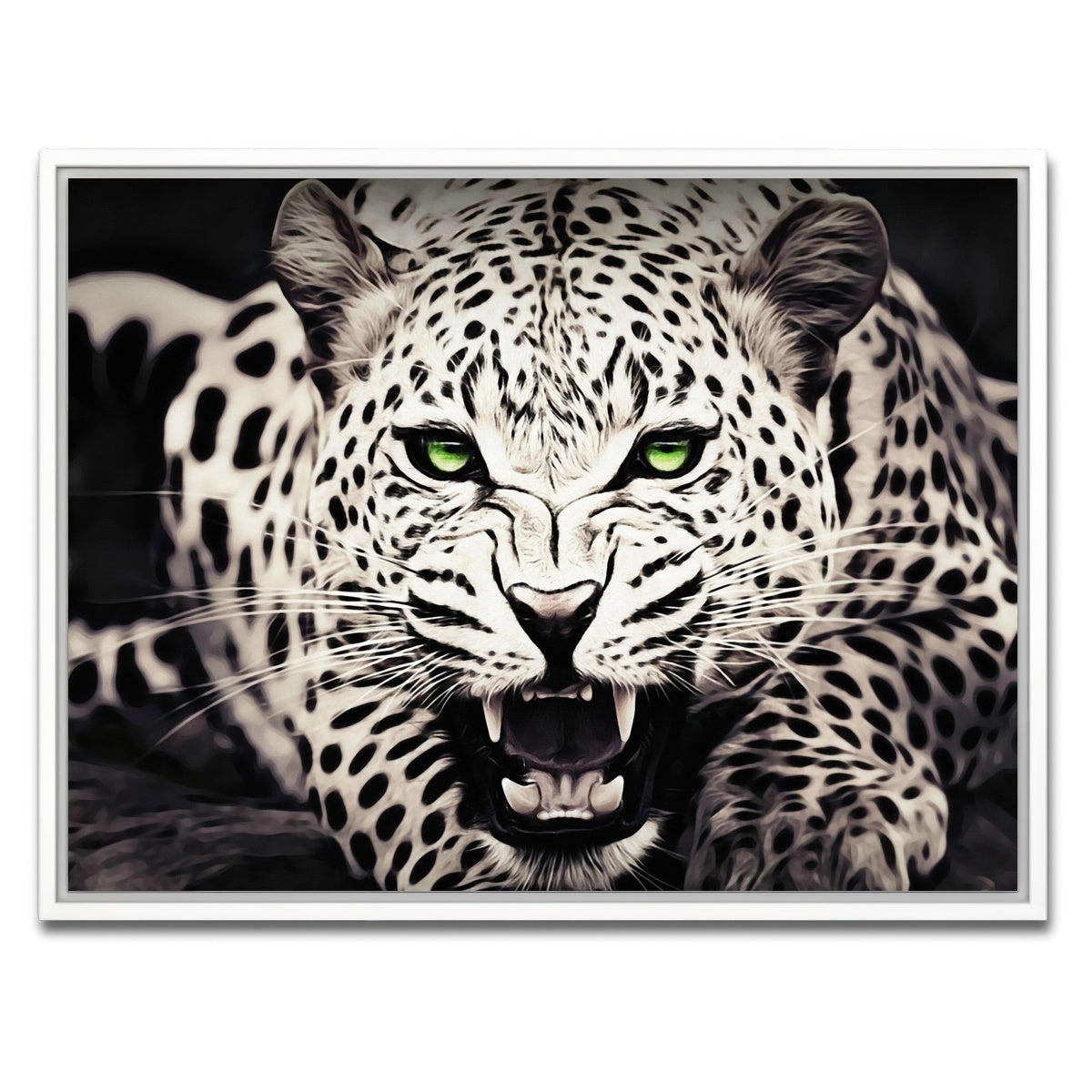 AUTO-MOCKUP WHITE | Leopard with Green Eyes | 1 Piece | White Framed Canvas | group=4x3
