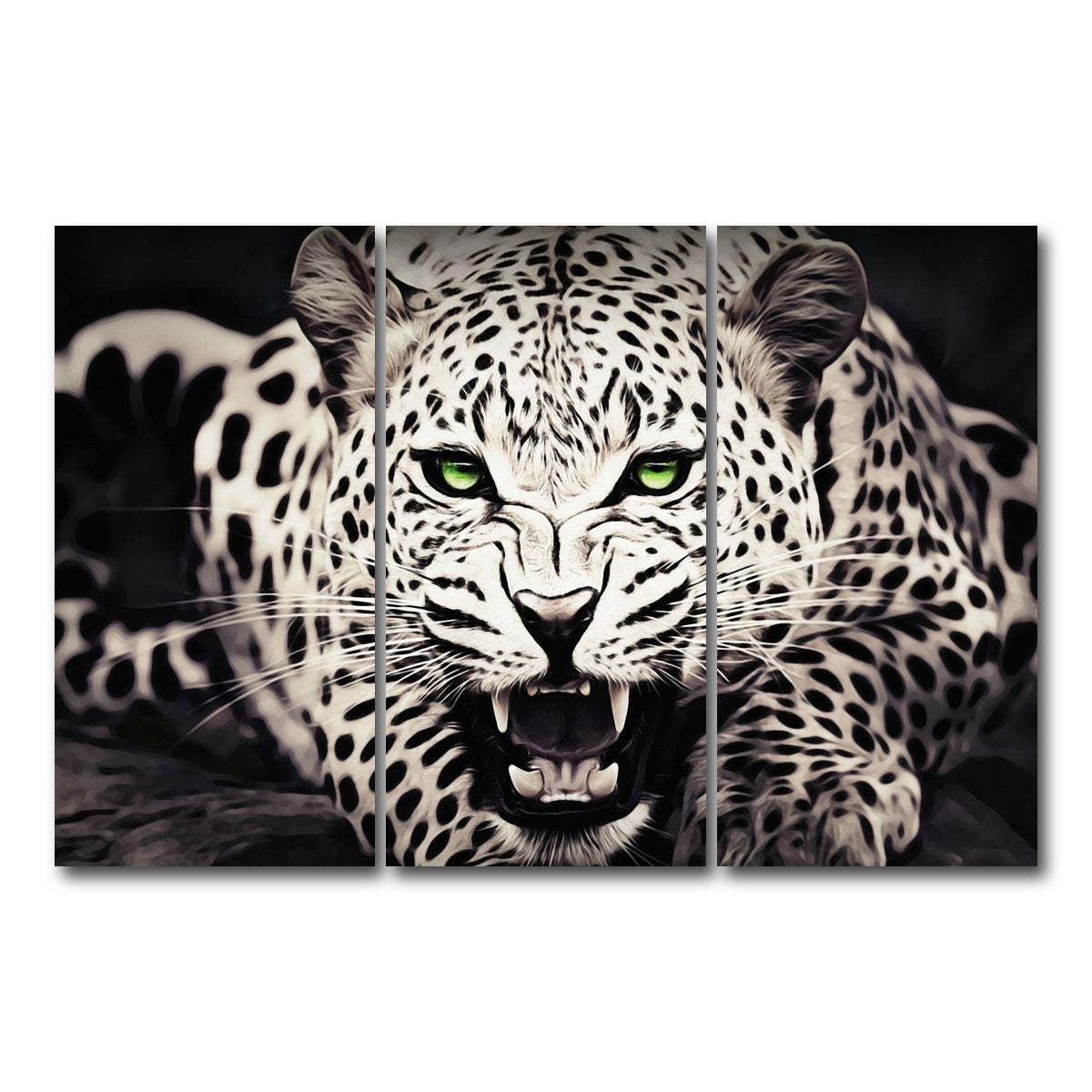 AUTO-MOCKUP WHITE | Leopard with Green Eyes | 3 Piece | Gallery Wrap Canvas | group=12x24