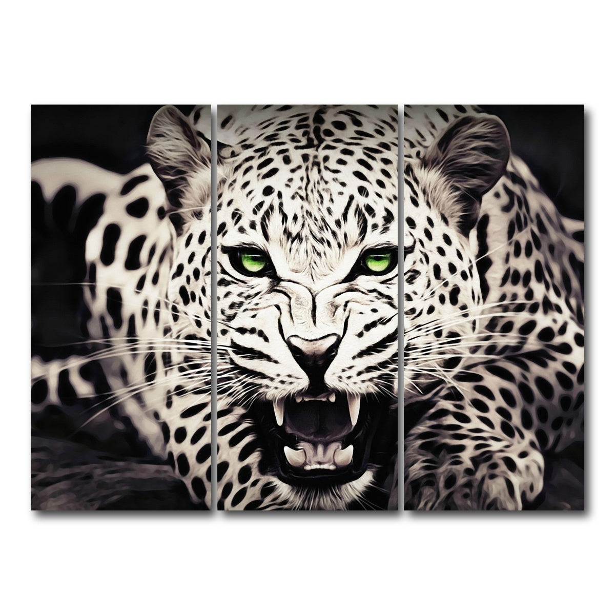 AUTO-MOCKUP WHITE | Leopard with Green Eyes | 3 Piece | Gallery Wrap Canvas | group=8x18
