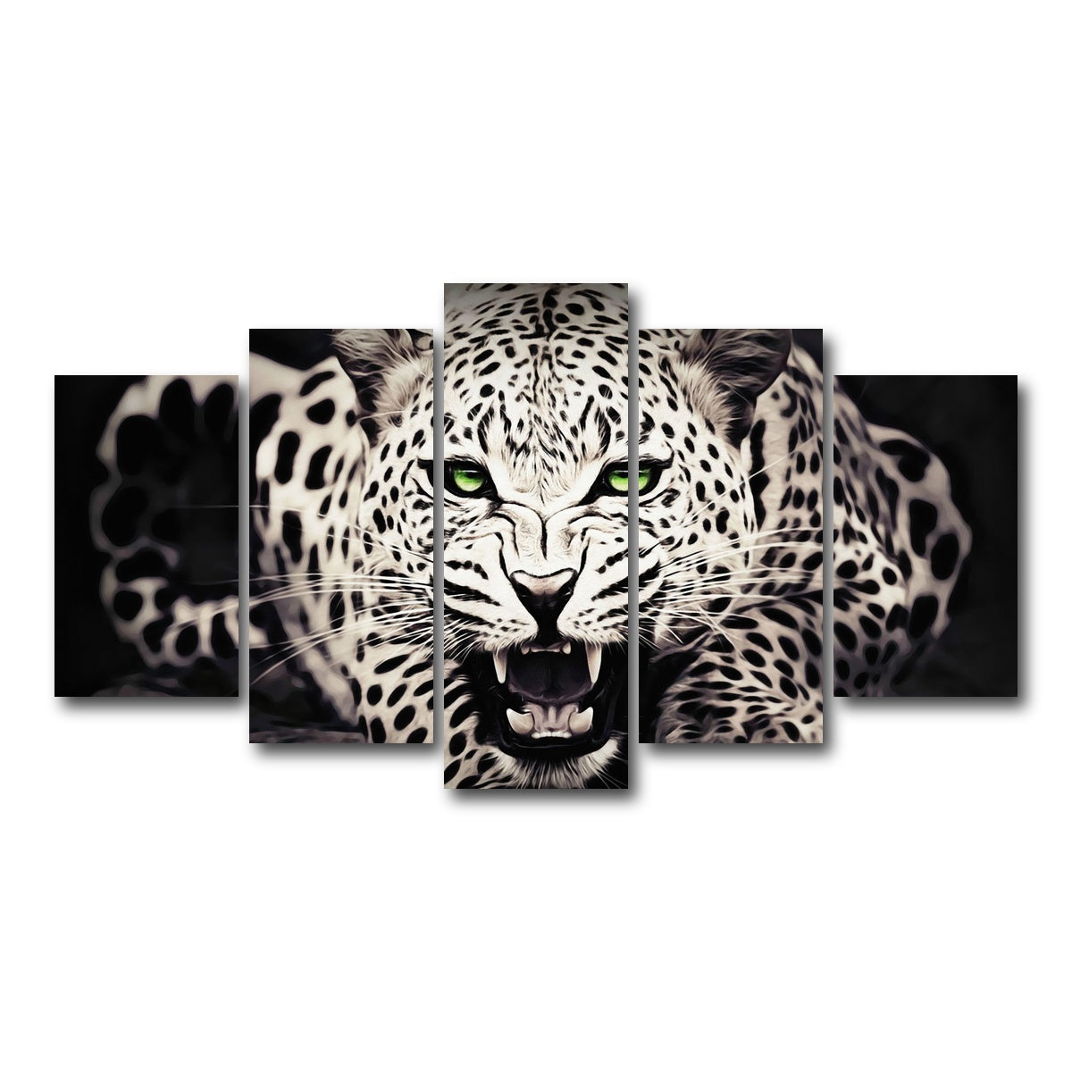 AUTO-MOCKUP WHITE | Leopard with Green Eyes | 5 Piece | Gallery Wrap Canvas | group=5_normal