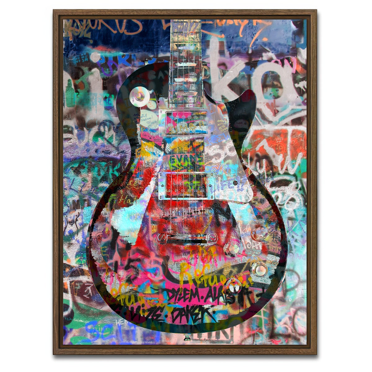 AUTO-MOCKUP WHITE | Les Paul Graffiti | 1 Piece | Walnut Framed Canvas | group=3x4