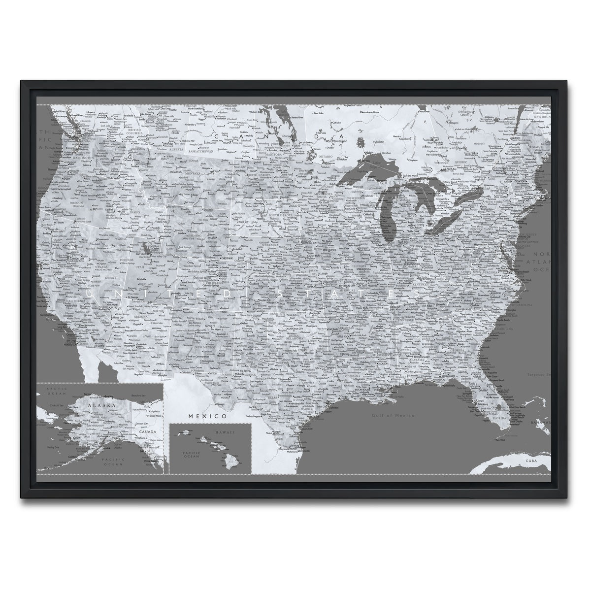 AUTO-MOCKUP WHITE | Light US Map | 1 Piece | Black Framed Canvas | group=4x3