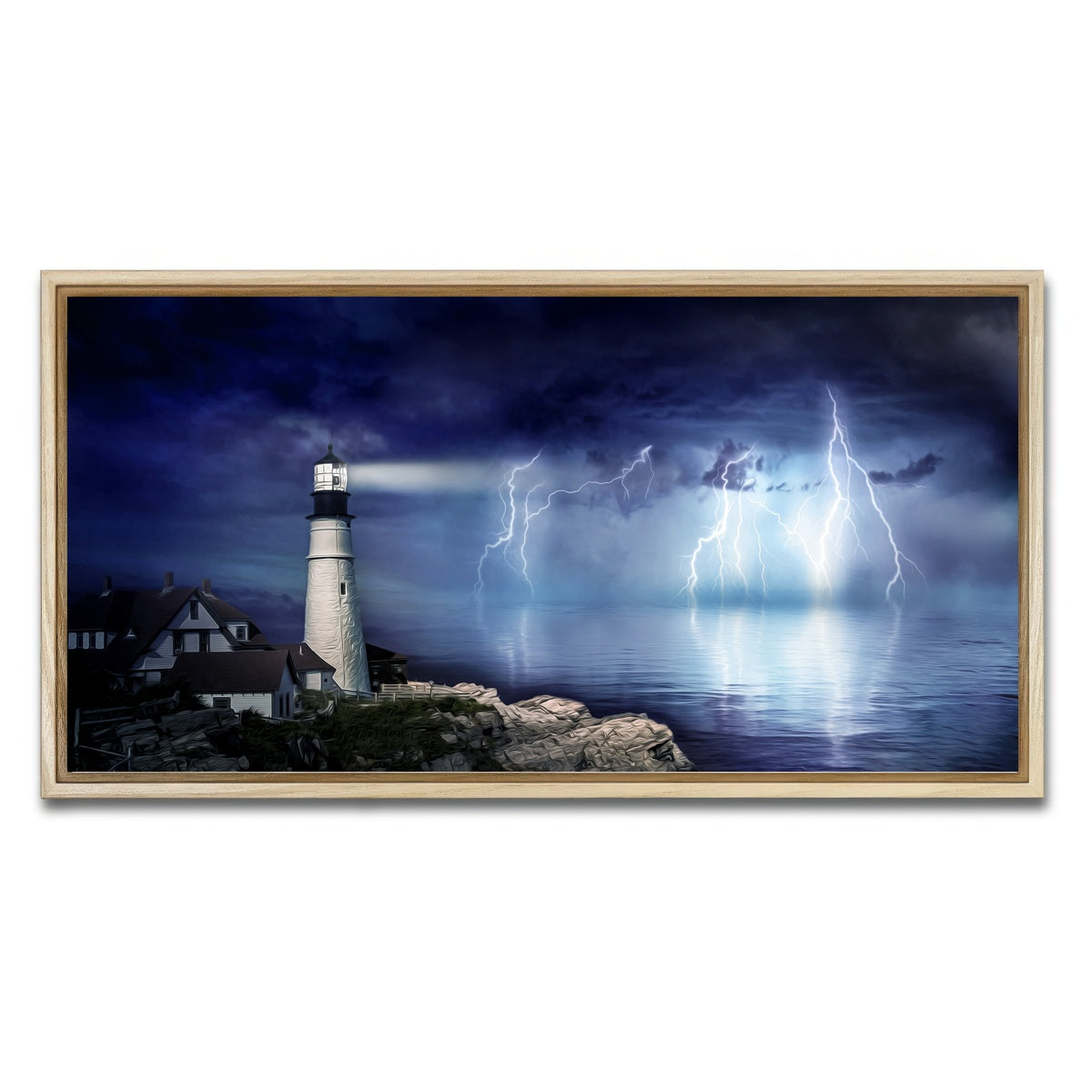 AUTO-MOCKUP WHITE | Lighthouse Storm | 1 Piece | Natural Framed Canvas | group=2x1