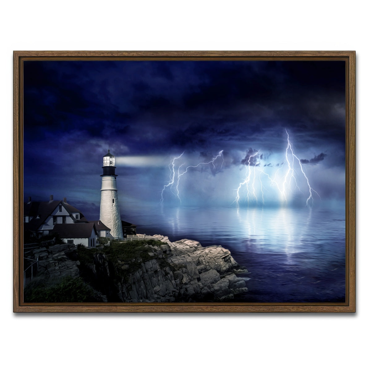 AUTO-MOCKUP WHITE | Lighthouse Storm | 1 Piece | Walnut Framed Canvas | group=4x3