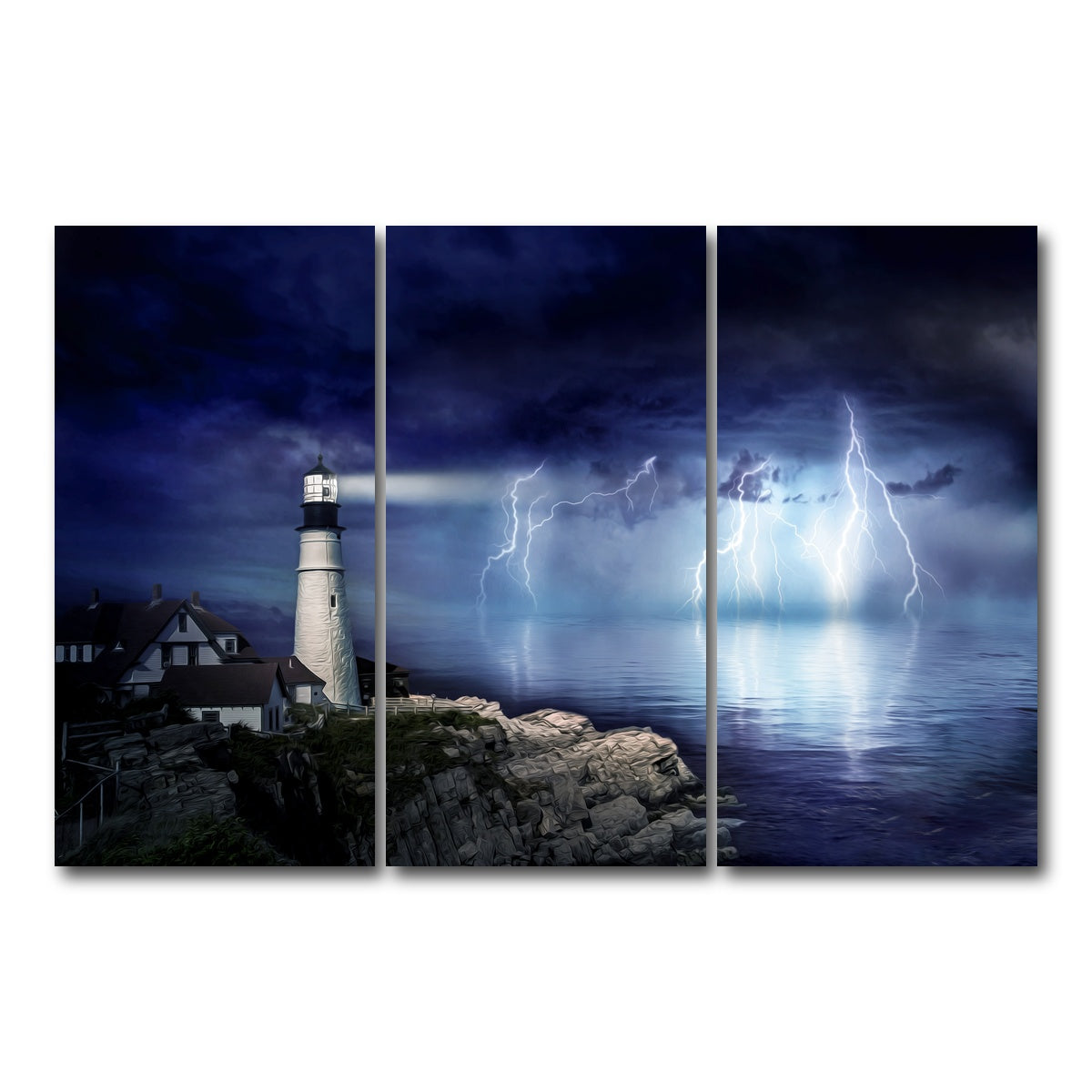 AUTO-MOCKUP WHITE | Lighthouse Storm | 3 Piece | Gallery Wrap Canvas | group=12x24