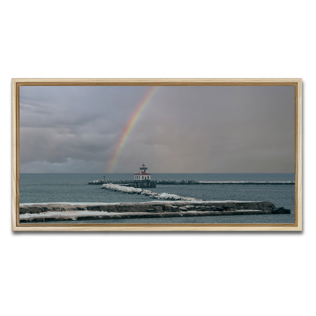 AUTO-MOCKUP WHITE | Lighthouse and Rainbow | 1 Piece | Natural Framed Canvas | group=2x1