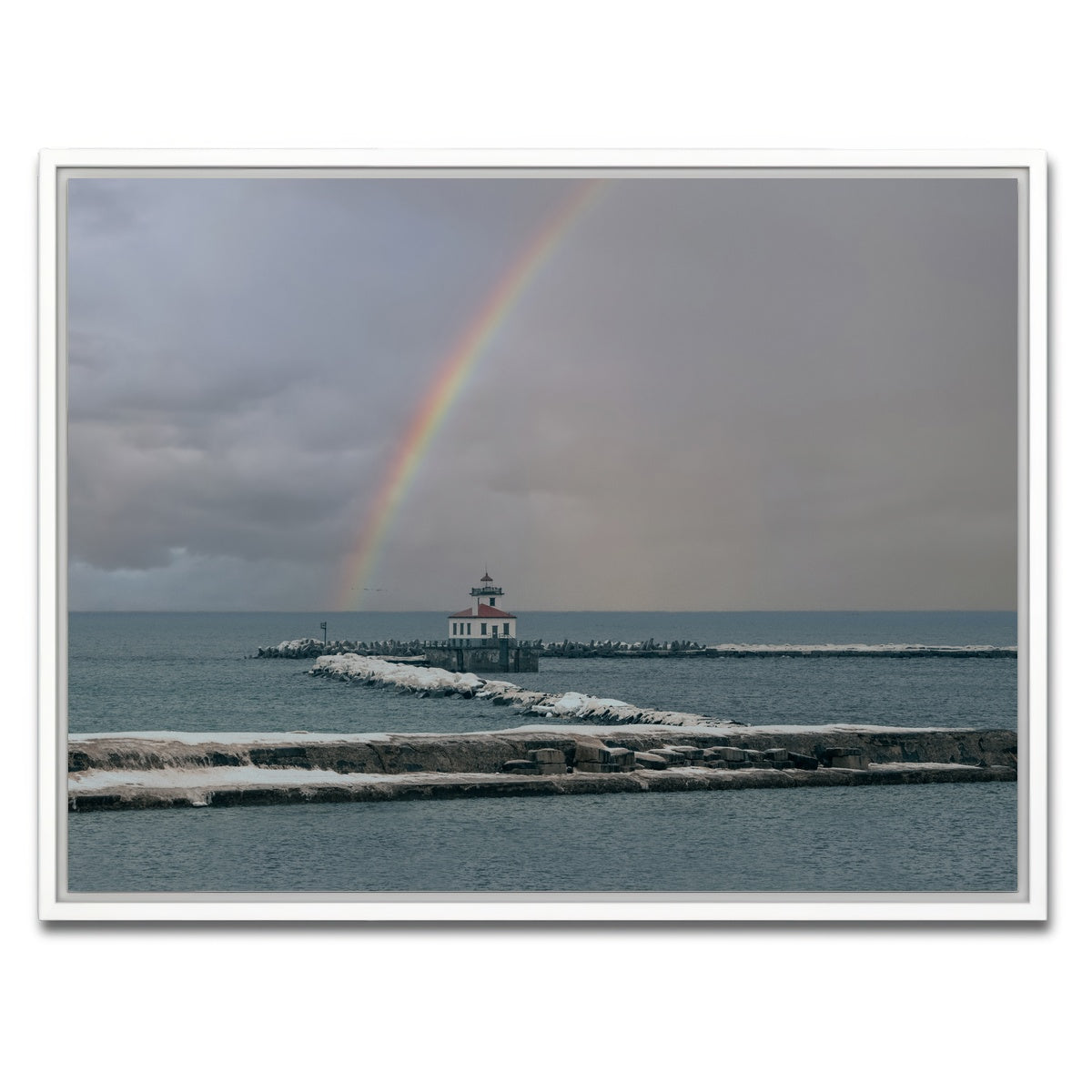 AUTO-MOCKUP WHITE | Lighthouse and Rainbow | 1 Piece | White Framed Canvas | group=4x3