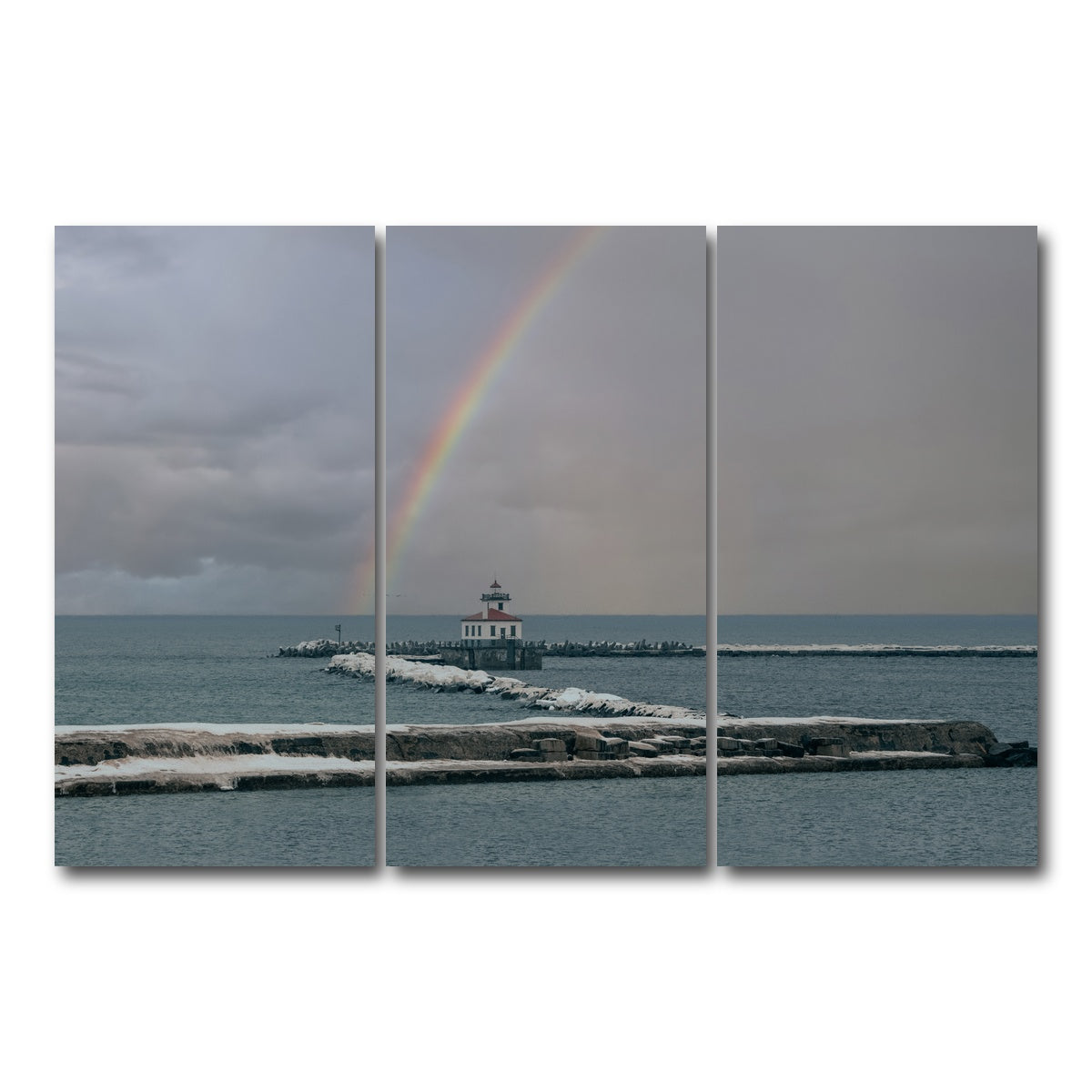 AUTO-MOCKUP WHITE | Lighthouse and Rainbow | 3 Piece | Gallery Wrap Canvas | group=12x24