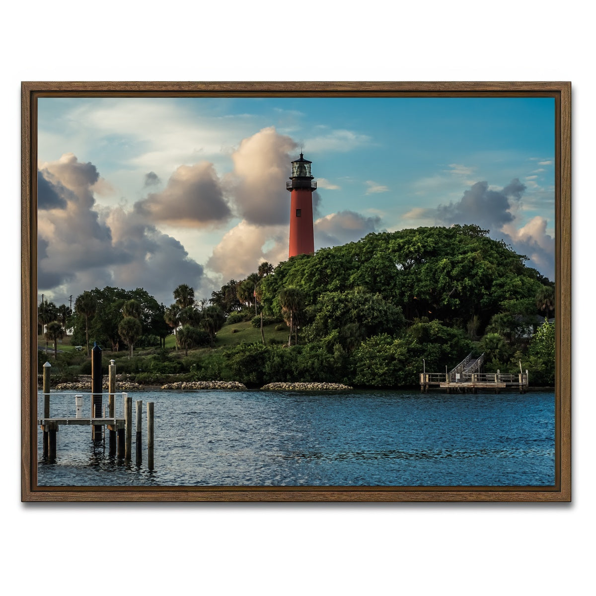 AUTO-MOCKUP WHITE | Lighthouse in Jupiter Florida | 1 Piece | Walnut Framed Canvas | group=4x3