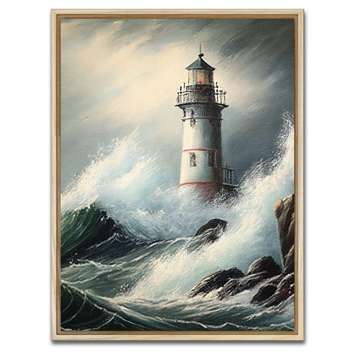 AUTO-MOCKUP WHITE | Lighthouse of the Stormy Coast | 1 Piece | Natural Framed Canvas | group=3x4