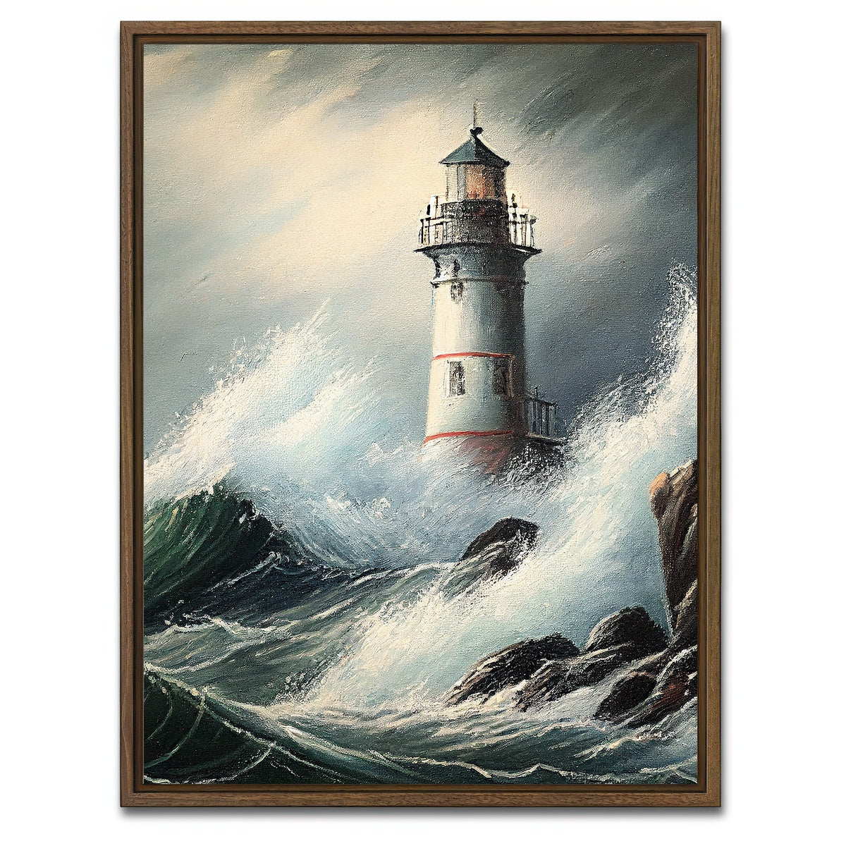AUTO-MOCKUP WHITE | Lighthouse of the Stormy Coast | 1 Piece | Walnut Framed Canvas | group=3x4