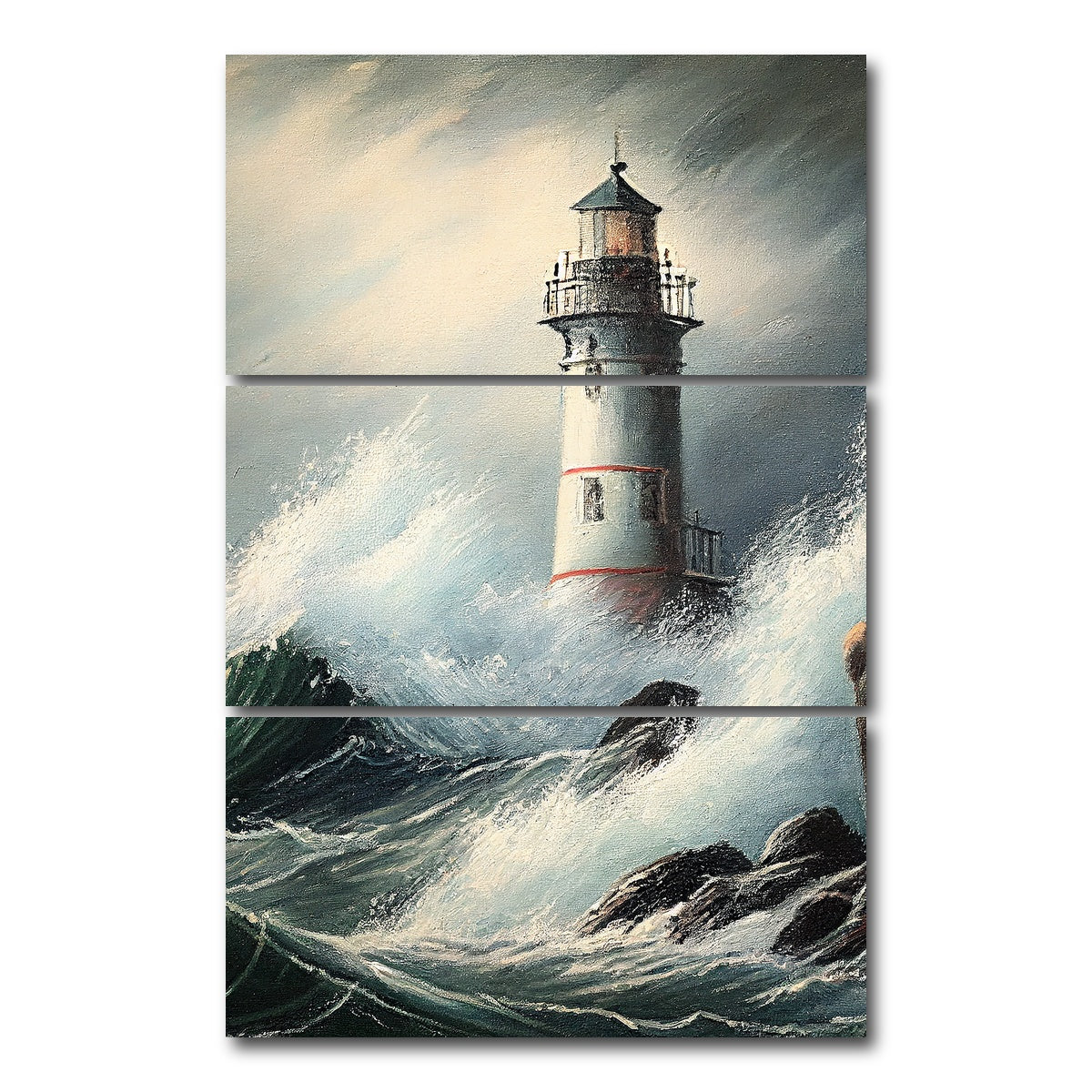 AUTO-MOCKUP WHITE | Lighthouse of the Stormy Coast | 3 Piece | Gallery Wrap Canvas | group=12x24_stacked