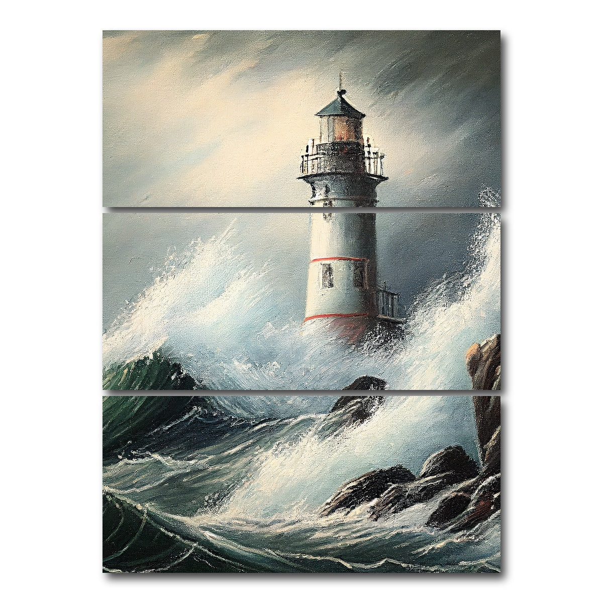 AUTO-MOCKUP WHITE | Lighthouse of the Stormy Coast | 3 Piece | Gallery Wrap Canvas | group=8x18_stacked